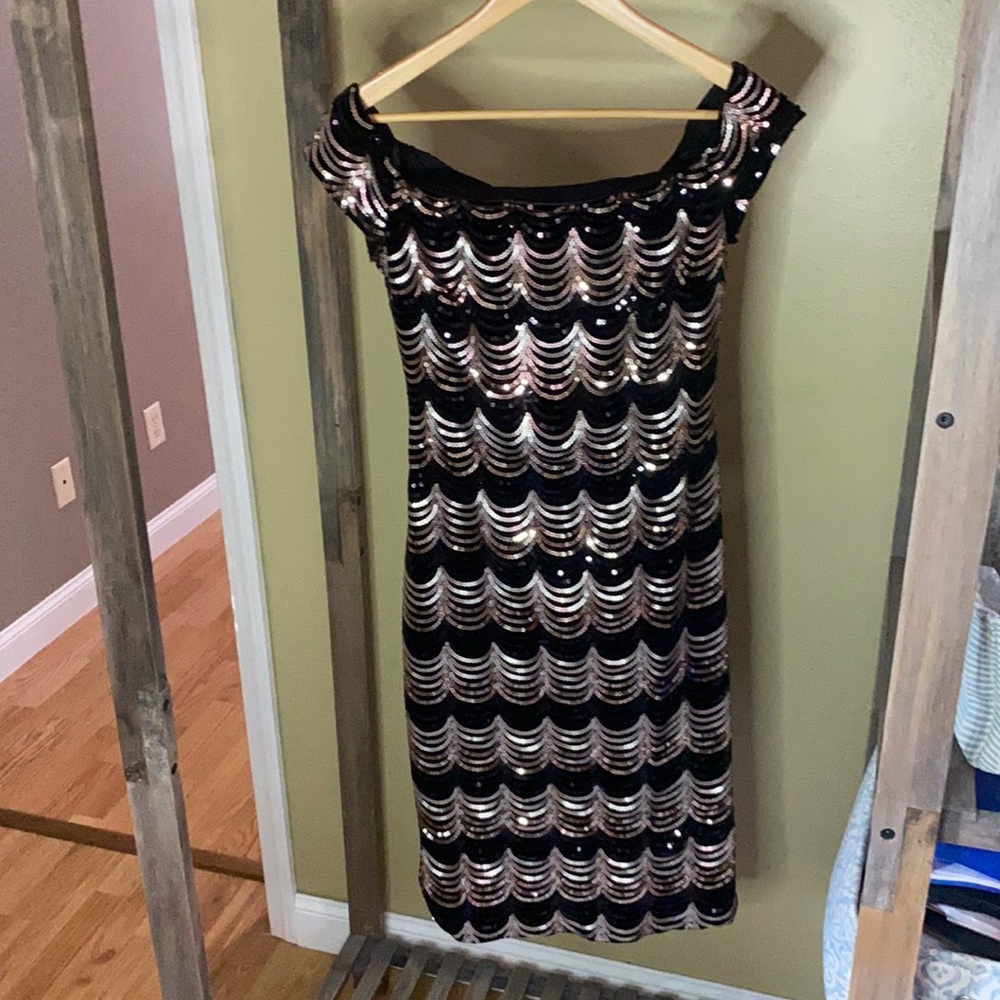 Premier Amor gold and black sequin dress